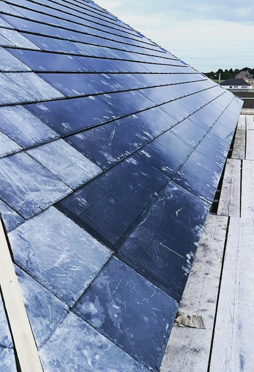 Roof-mounted solar panels on a residential property